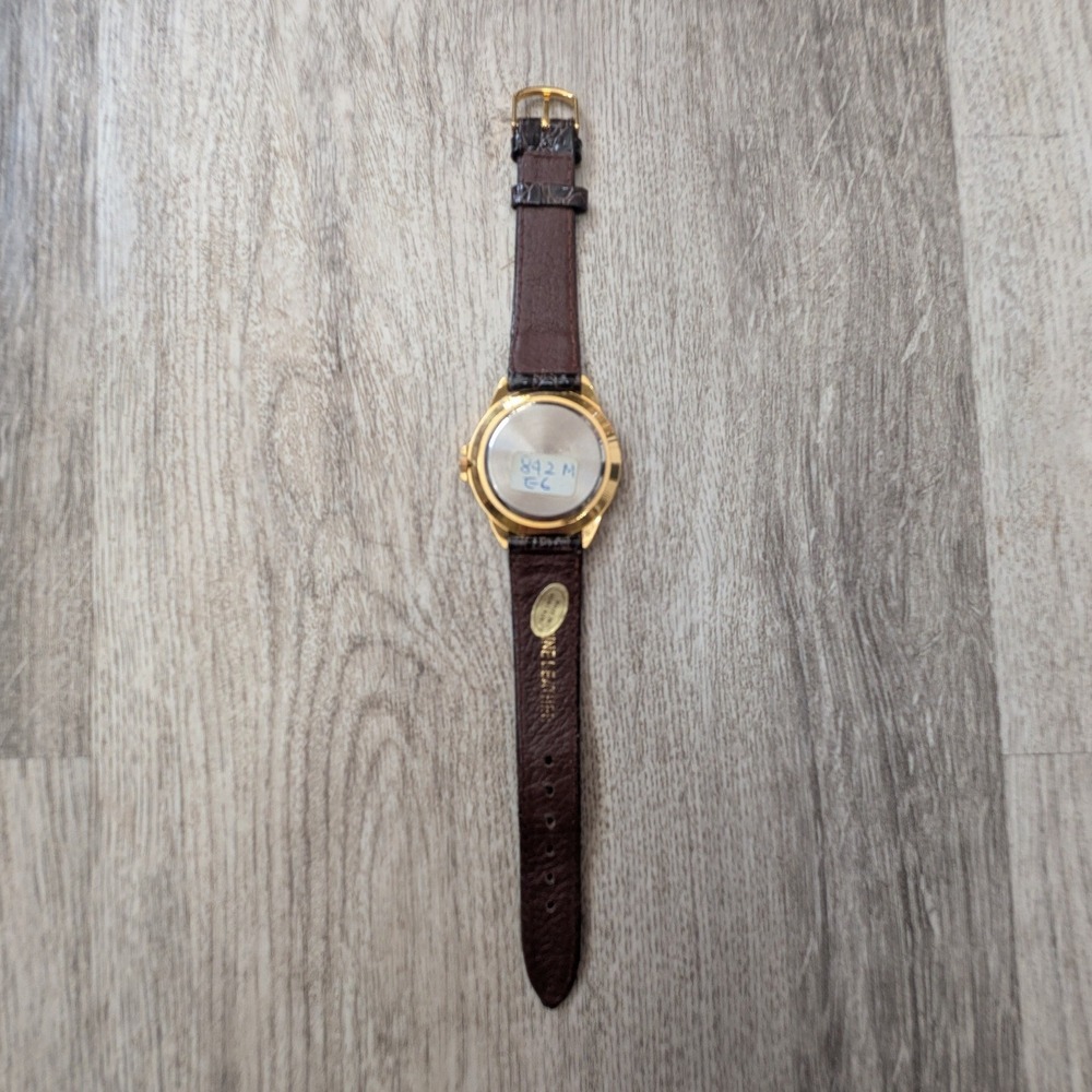 Pierre Nicol Womens Quartz Watch Gold Tone Round Case Brown Leather Strap - Picture 3 of 4